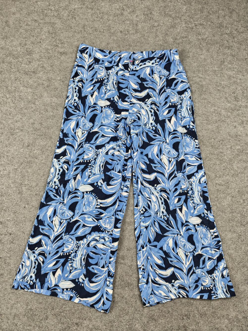 Lilly Pulitzer Pants Womens 4 Blue Wide-Leg Floral Rayon Pull On Elastic